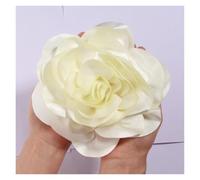 Rose Fleur Cheveux Épingle à cheveux en satin faite à la main, grande fleur, 19 cm, for défilé, spectacle(Cream,With no brooch)