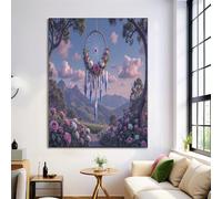 rose Fleurs attrape-rêves de Tableau Décoration Murale Salon Impression sur Toile Image sur Toile Illustrations oniriques Peintures sur Décoration Murale pour Chambre Maison Bain 50 x 70 cm