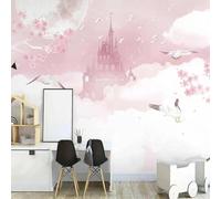Rose Fleurs Nuages Blancs Château Oiseaux En Vol Papier Peint 3d Moderne Soie Texturée Haut De Gamme IdéAl Pour Le Salon Et La Chambre à Coucher-200cm×140cm