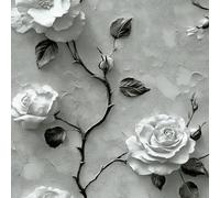 Rose Fleurs Papier Adhesif Meuble 3D Pierre Style Relief Mat Papier Peint Mural Film Autocollant Wallpaper Rouleau Impermeable Stickers Collant Décoration pour Cuisine Tables Armoires Mur 0.45X20 M