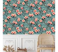 Rose Fleurs Papier Adhesif Meuble Mat Papier Peint Mural Film Plante Prunus Mume Autocollant Wallpaper Rouleau Impermeable Stickers Collant Décoration pour Cuisine Tables Armoires Mur 0.52X3 M