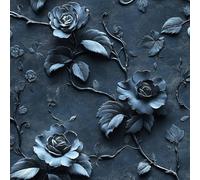 Rose Fleurs Papier Peint Adhesif 3D Pierre Style Relief Motif Mural Film Décoratif Meuble Intissé Wallpaper Autocollant Imperméable Mat Stickers Collant pour Armoires Murs Salon Chambre 0.45X5 M