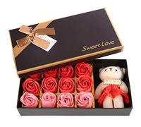 Rose Flower+Plush Bear Valentine's Day Romantic Gift Mother's Day Gift,Simulation Bouquet Shapeable Soap Rose Flower,for Birthdays, Anniversaries, and Special Occasions (red gradient)
