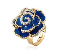 Rose Flower Promise Ring for Women Girls Statement Diamond Crystal 3D Fleurs en émail ajusté RAPPORT OUVERT RING FACT FIT VINTAGE ELÉGANT MARIAGE DE Valentin Bijoux de vacances