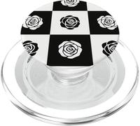 Rose Flower Téléphone Damier Noir et Blanc PopSockets PopGrip pour MagSafe