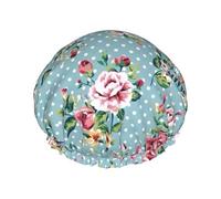 Rose Flowers. Bonnet de douche réutilisable, double couche, bonnet de douche non mouillant, grande taille pour toutes les longueurs de cheveux