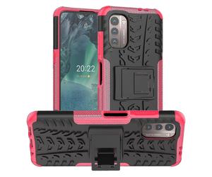 (Rose)For Nokia G11/g21 Shockproof Anti-fall Tire Pattern Design Cover Pc + Tpu Hybrid Rugged Armor Phone Case With Built-in Kickstand - Orange xinda