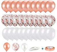 Rose Gold Balloon, Birthday Balloon, 60 Balloons Includes Rose Gold Balloon, Confetti Balloon, White Balloon And 4 Ribbons. Suitable For Birthday, Wedding, Party Decoration