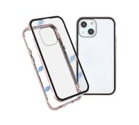 (Rose Gold) Drop and Shock Resistant Bright Double-sided Tempered Glass + Magnetic Metal Frame Phone Case for iPhone 13 6.1 inch