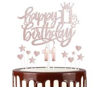 Rose Gold Joyeux 11ème anniversaire bougies gâteau Toppers Set,3D Numéro 11 bougie pour gâteau,11ème anniversaire décorations pour filles garçons,Or Rose bougie gâteau toppers pour fournitures de fête