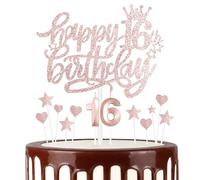 Rose Gold Joyeux 16ème anniversaire bougies gâteau Toppers Set,3D Numéro 16 bougie pour gâteau,16ème anniversaire décorations pour filles garçons,Or Rose bougie gâteau toppers pour fournitures de fête