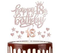 Rose Gold Joyeux 18ème anniversaire bougies gâteau Toppers Set,3D Numéro 18 bougie pour gâteau,18ème anniversaire décorations pour filles garçons,Or Rose bougie gâteau toppers pour fournitures de fête