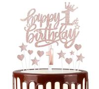 Rose Gold Joyeux 1er anniversaire bougies gâteau Toppers Set,3D Numéro 1 bougie pour gâteau,1er anniversaire décorations pour filles garçons,Or Rose bougie gâteau toppers pour fournitures de fête