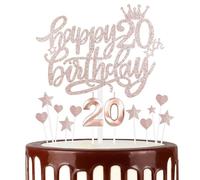 Rose Gold Joyeux 20ème anniversaire bougies gâteau Toppers Set,3D Numéro 20 bougie pour gâteau,20ème anniversaire décorations pour filles garçons,Or Rose bougie gâteau toppers pour fournitures de fête