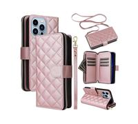 (Rose Gold, Multicolor) For iPhone 13 Pro Max Case PU Leather Rhombus Stand Anti-Drop Wallet Phone Cover - Rose Gold