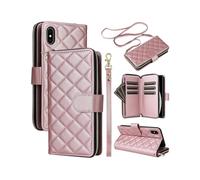 (Rose Gold, Multicolor) For iPhone XS Max Case Rhombus Leather Phone Cover Wallet with Lanyards - Rose Gold