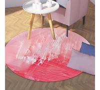 Rose Grands Tapis Ronds 150cm Abstrait Coup de Pinceau Texture Lavable Antidérapant Mince Tapis pour Salle de Classe Tout-Petit Chambre Nursery Décor Tapis