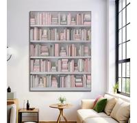 Rose gris Bibliothèque Livres Toile Tableau Peinture, Aquarelle Murale Art Poster Affiches, Moderne Salon Chambre Decoration à La Maison Tableaux, 40x50cm Sans Cadre