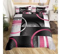 Rose Gris Noir Géométrique Parure de Lit 220x240cm Retro Cercle Géométrie Housse de Couette Stripe Swirl Art Sets de Housse de Couette Géométrique Rectangle Square Parure Housse de Couette 3 pièces