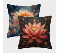 Rose Housse Coussin 55x55 Lot de 2, Fleur Taie Oreiller 55x55, Lin Housse de Coussin avec Fermeture Éclair Invisible, Carré Taie d'oreiller pour Extérieur Jardin Salon Décor Maison Cadeau 7-1939