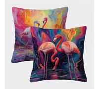 Rose Housse Coussin 65x65 Lot de 2, Flamants Roses Taie Oreiller 65x65, Velours Doux Housse de Coussin avec Fermeture Éclair Invisible, Carré Taie d'oreiller pour Jardin Salon Décor Maison 7-3361