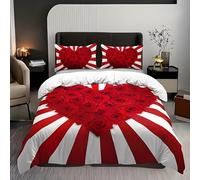 Rose Housse de Couette 135x200 Amour 3 Piè Parure de Lit Microfibre avec Fermeture Éclair, Parure de Couette avec 2 Taie Oreillers 65x65cm F2720