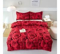 Rose Housse de Couette 135x200 ThèMe Romantique 3 Piè Parure de Lit Microfibre avec Fermeture Éclair, Parure de Couette avec 2 Taie Oreillers 65x65cm F2126
