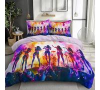 Rose Housse de Couette 90 x 190 cm, Groupe De Filles K-Pop Parure de Lit - Polyester Microfibre Super Douce et Respirante avec Fermeture Éclair et Taies d'oreiller, Parure de Lit Artistique Concert