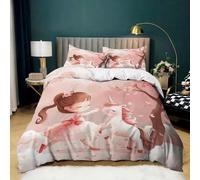 Rose Housse de Couette 90x190 Licorne de Fille de Dessin animé Parure de Lit Super Douce Microfibre Housse Couette 1 Personne avec Fermeture éclair + 2 Taie d'oreiller 65x65 cm