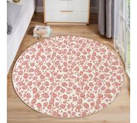 Rose Illustrations florales Petit dessin au trait rouge de fleurs Rond Tapis Antidérapant Lavable en Machine 180cm Cuisine Salon Chambre Adulte Interieur Bureau Cuisine Poil Ras Decoration Chambrel