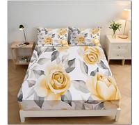 Rose Jaune Drap Housse Microfibre, Aquarelle Florale Draps Housses Doux élastique Drap Housse 30 Cm Profonde pour Matelas Epais (Jaune Clair, 90x190x30cm)