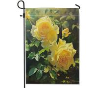 Rose Jaune, Élégante Feuille De Fleur, Botanique Printanière, Esthétique Réaliste, Verte Garden Flag Couleurs Vives Bannière Solide Drapeau De Jardin Pour Pelouse Mur Vacances 30X45Cm