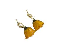 Rose jaune naturel boucles d'oreilles pour les femmes, boucles d'oreilles en cuivre plaqué or 18K avec aiguille en argent S925, bijoux de fleurs préservées pour l'usure quotidienne et cadeaux