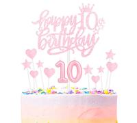 Rose Joyeux 10ème anniversaire bougies gâteau Toppers Set,3D Numéro 10 bougie pour gâteau,10ème anniversaire décorations pour filles garçons,rose clair bougie gâteau toppers pour fournitures de fête