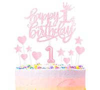 Rose Joyeux 1er anniversaire bougies gâteau Toppers Set,3D Numéro 1 bougie pour gâteau,1er anniversaire décorations pour filles garçons,rose clair bougie gâteau toppers pour fournitures de fête