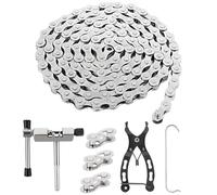 ROSE KULI Chaîne de vélo - Chaîne de vélo 6/7/8 vitesses 1/2 x 3/32" 116 maillons, kit d'outils pour chaîne de vélo avec pince à chaîne, brise-chaîne et 4 paires d'antivols de chaîne