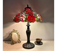 Rose Lamp Table Lamp Stained Glass Lamp Bed Room Bedside Reading Desk Light for Living Office Dormitory Retro Accent Decor 12 inch Nightstand Lamps,R3