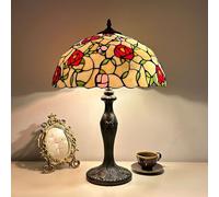 Rose Lamp Table Lamp Stained Glass Lamp Bed Room Bedside Reading Desk Light for Living Office Dormitory Retro Accent Decor 12 inch Nightstand Lamps,R1