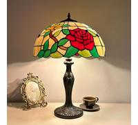 Rose Lamp Table Lamp Stained Glass Lamp Bed Room Bedside Reading Desk Light for Living Office Dormitory Retro Accent Decor 12 inch Nightstand Lamps,R5