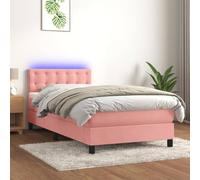 Rose LED Bed Frame with Mattress 90x190 cm, Adjustable Headboard, Velvet Upholstery, Pocket Spring System for Bedroom Comfort and Modern Decor