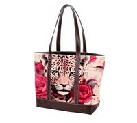 Rose Leopard-771 Grand sac à main en cuir délavé doux pour femme, Multicolore 01, 33.8x12x31cm/13.3x4.7x12.2 in