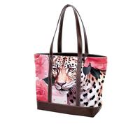 Rose Leopard-771 Grand sac à main en cuir délavé doux pour femme, Multicolore 02, 33.8x12x31cm/13.3x4.7x12.2 in