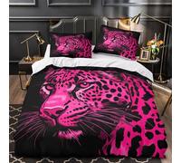 Rose Leopard Parure de Lit Microfibre Résistante 3D Imprimée 3 Pièces Éclair Super Douce Wild Animal Ensemble De Literie Super Douce Entretien Facile for couple amoureux Super king（260x220cm）