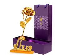Rose L'éternité,Artificielle Gold Rose Fleur avec Support Love et Coffret Cadeau,Pour la Saint-Valentin,Anniversaire,Or