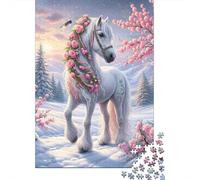Rose Licorne enneigée 1000 Pièces Stock De Cartes Premium Puzzle De Bricolage Senior Jigsaw Enthusiastes Entraînement du Cerveau Décompression Cadeaux 52x38cm/1000pcs