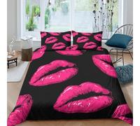 Rose Lips Kiss Housse de Couette Microfibre 3 pièces Imprimé en 3D Ultra Douce Vector Art Design Parure de Lit avec 2 x Taies d'oreiller Respirante for Filles Ado Super King（260x220cm）