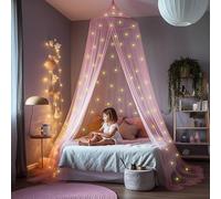 Rose Lit à baldaquin pour filles avec pré-collés luisant dans les étoiles sombres - Décor de chambre en moustiquaire Princesse