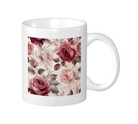 Rose Lot de 1 tasse imprimée romantique rétro belle plante botanique feuilles fleurs fleurs esthétiques en céramique rouge blanc cadeau infusion collection bureau gym bureau camping avec poignées fond