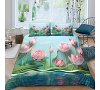 Rose Lotus Flowers Linge de Lit Microfibre résistante 3 Pièces 3D Effet Léger Paper Art Ensemble De Literie avec Taie d'oreiller Facile d'entretien for Chambre à Coucher Single（135x200cm）