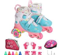 (Rose, M (30-33)) Patins à roulettes pour enfants avec roues LED éclairées pour enfants, patins à roulettes, chaussures pour Inclus un set de 6 protections pour 5-8 ans